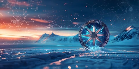 Astrology's Connection to Nature and the Cosmos: Zodiac Wheel Against Northern Lights in Winter. Concept Astrology, Nature, Cosmos, Zodiac Wheel, Northern Lights, Winter - obrazy, fototapety, plakaty
