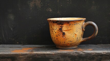 Handmade ceramic cup with dark background