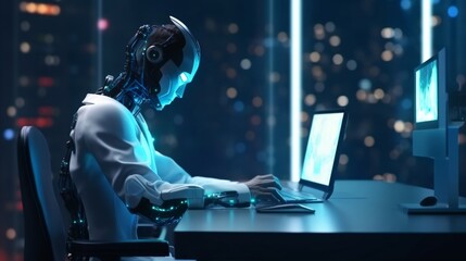 Businessman using chatbot in computer smart intellige.Generative AI