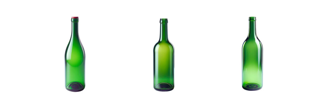 Set of Green blank wine bottle, illustration, isolated over on transparent white background