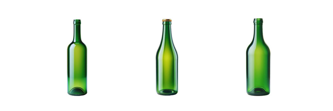 Set of Green blank wine bottle, illustration, isolated over on transparent white background