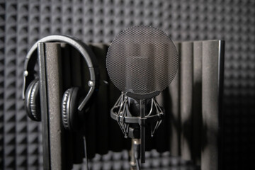 Professional Studio Microphone Set Against Acoustic Foam for Sound Recording in music studio - 766502282
