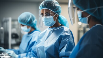 Three surgeons in the operating room - obrazy, fototapety, plakaty