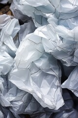 Crumpled white plastic bags with dark blue veins