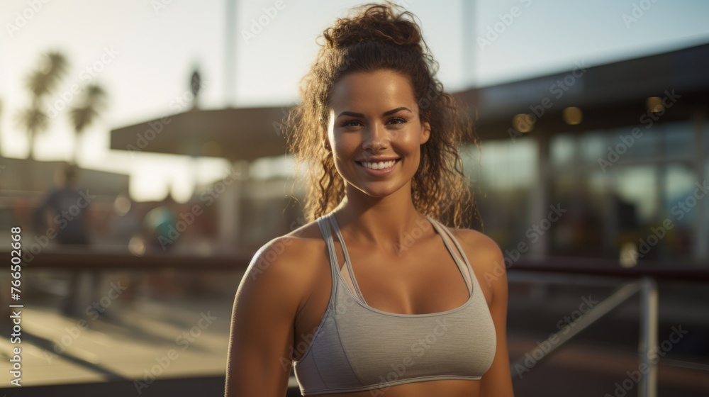 Wall mural Portrait of a young woman in sportswear smiling