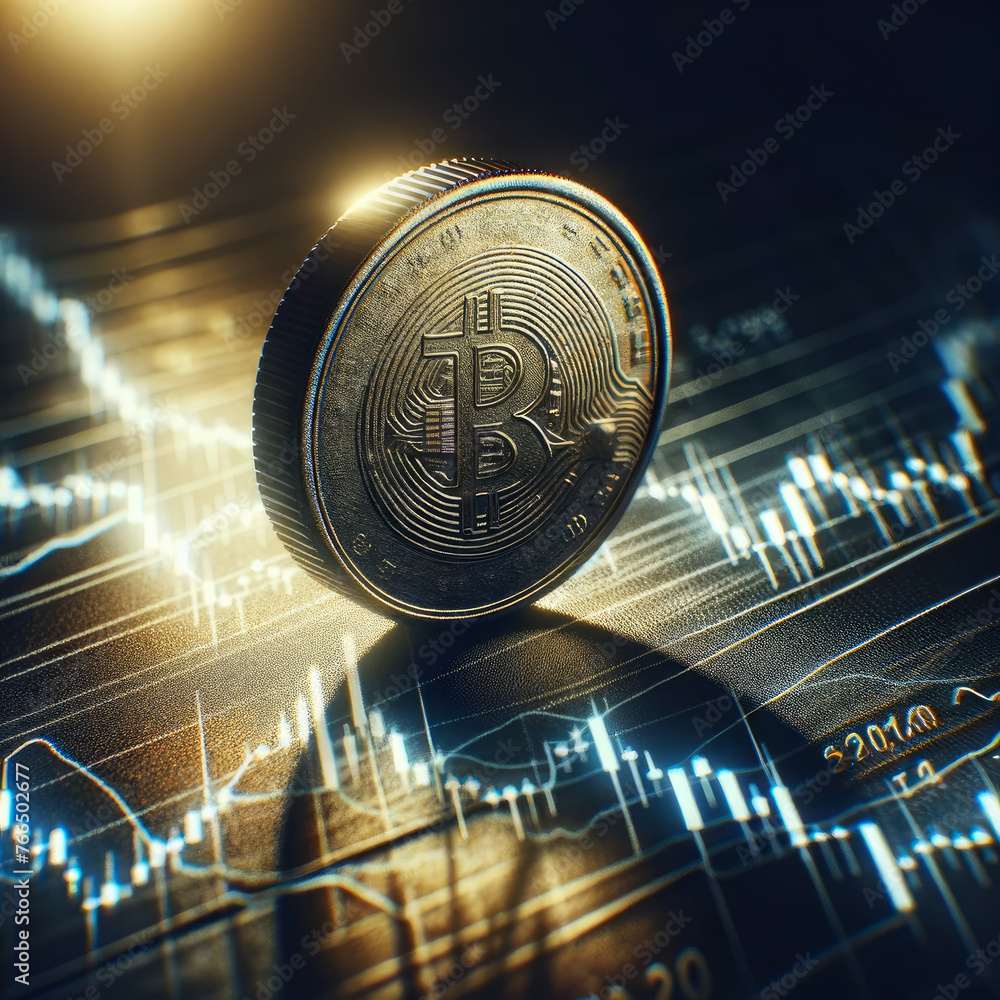 Poster a coin with the letter b on it is on a table with a graph. the coin is on top of the graph, and the 