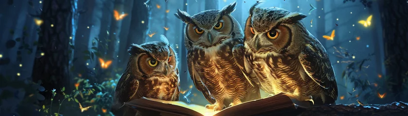 Fotobehang Owls hosting a midnight book club © Jammy