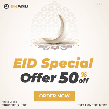 Eid special offer post banner design. Decorative eid mubarak greeting background