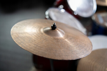 Close-Up View of a Drum Cymbal in a Music Studio Setting
