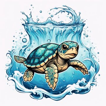 Image of sea turtle on white background. For educational materials for kids, game design, animated movies, tourism, stationery, Tshirt design, posters, postcards, childrens books.