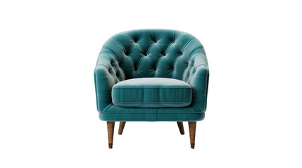 A luxurious blue velvet chair with elegant wooden legs in a stylish room setting