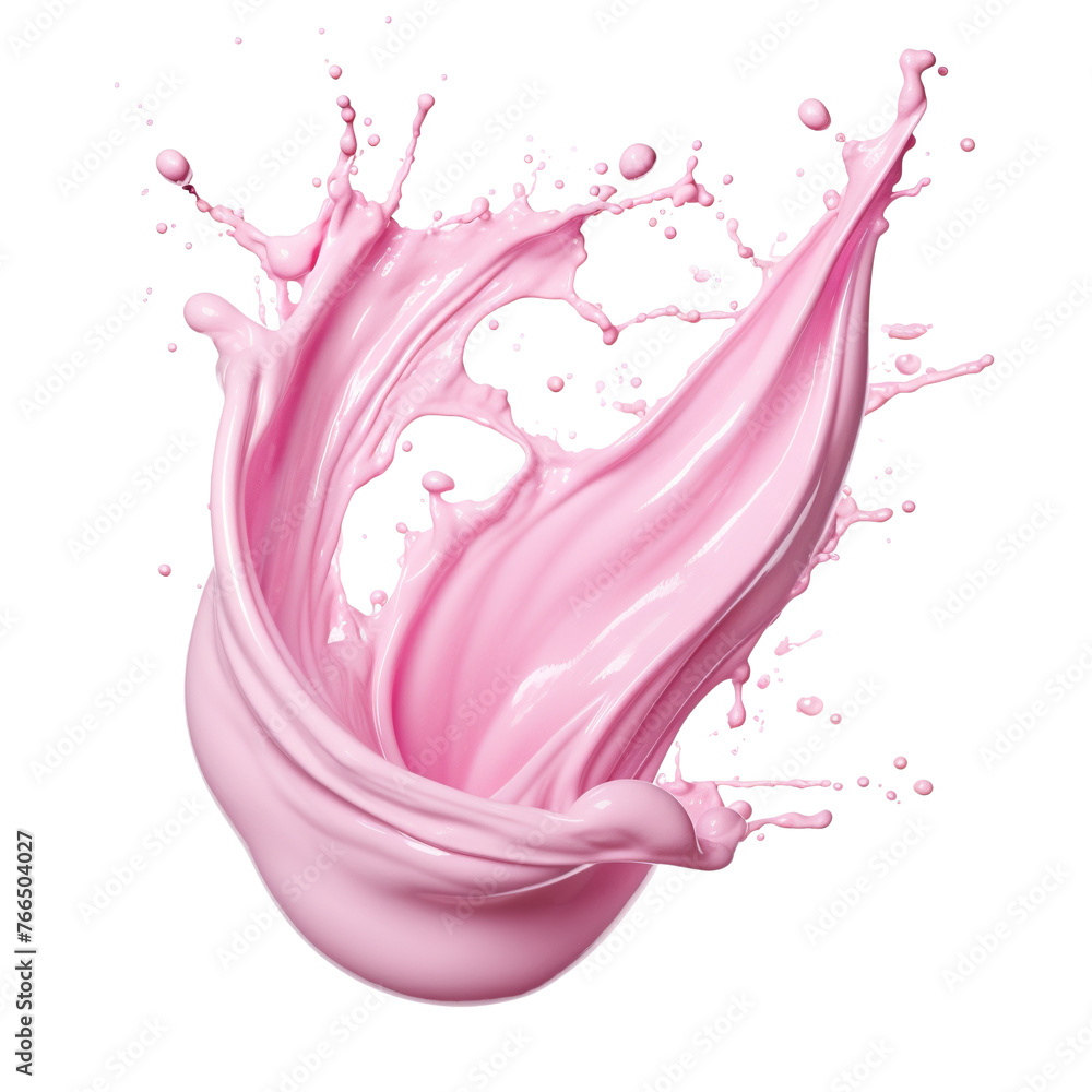 Poster Splash of pink milky liquid similar to smoothie, yogurt or cream, cut out