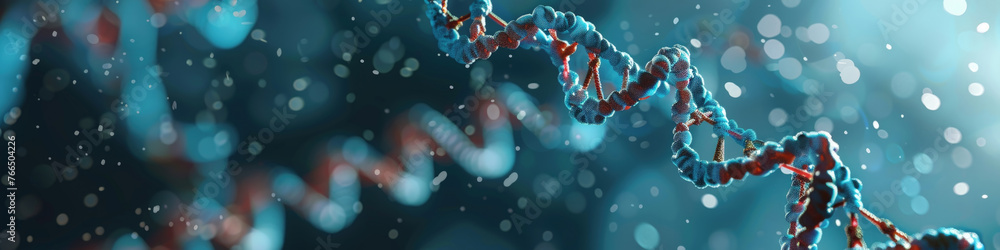 Aufkleber detailed visualization of dna strand with its characteristic double helix shape, highlighted by red 