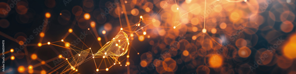 Aufkleber golden bokeh lights twinkle with interconnected lines suggesting digital network activity or data tr