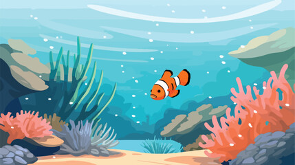 Fototapeta na wymiar Scenery in the sea with clown fish flat vector