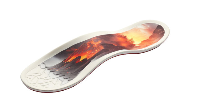 A silver spoon adorned with a vivid image of a crackling fire, radiating warmth and light