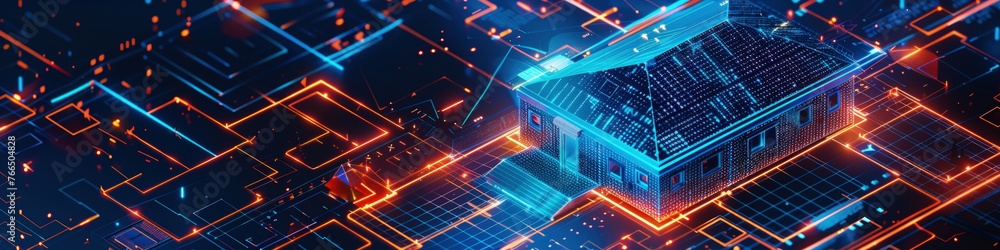 Aufkleber a vibrant, digital representation of a futuristic city with glowing circuit patterns and dynamic lig