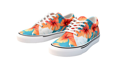 A pair of shoes adorned with vibrant flowers hand-painted on them