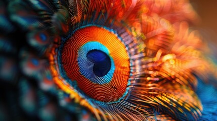 The vibrant colors of a peacock's feathers, unfurled in a dazzling display of iridescence, each delicate plume a testament to nature's beauty and creativity.