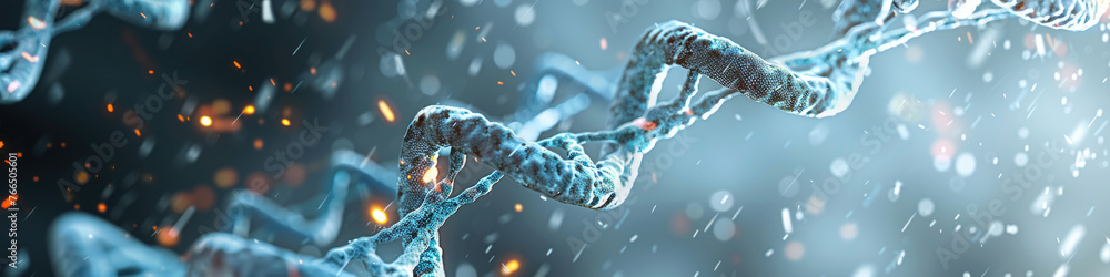 Poster detailed computer rendering of a double-strand of dnas, showcasing the intricate structure and conne
