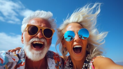 Happy old couple having fun in the sun
