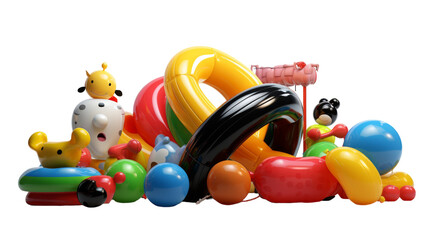Colorful toys scattered on the ground in a playful chaos