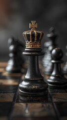 A minimalist chessboard where the king s crown is digitally enhanced, symbolizing tech-savvy leadership