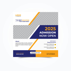School admission social media post banner, educational social media post square flyer back to school web banner design template.
