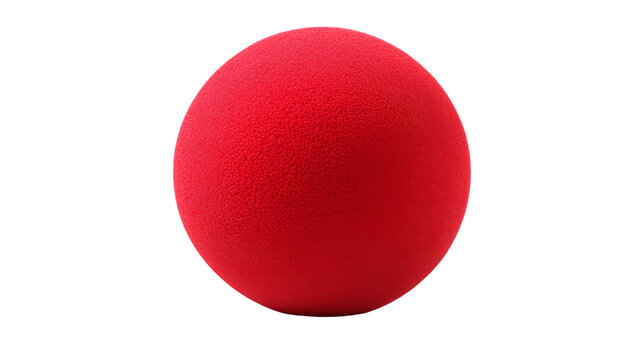 A vivid red foam ball rests peacefully against a pristine white background