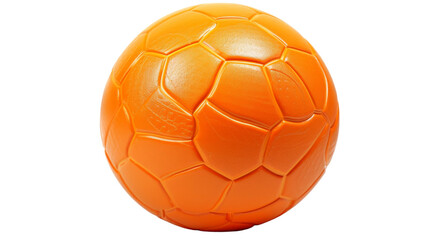 An orange soccer ball rests elegantly on a pristine white background