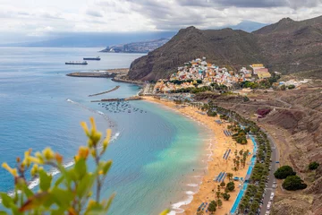 Selbstklebende Fototapete Kanarische Inseln View of the Teresitas Beach and the town of San Andres in Tenerife, Canary Islands, Spain