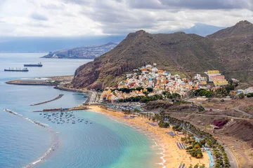 Türaufkleber Kanarische Inseln View of the Teresitas Beach and the town of San Andres in Tenerife, Canary Islands, Spain