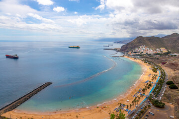 View of the Teresitas Beach and the town of San Andres in Tenerife, Canary Islands, Spain