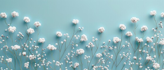 Minimalist floral pattern with tiny white flowers on a pale pink background. - obrazy, fototapety, plakaty