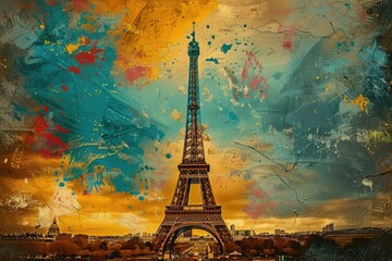 Color illustration of the famous Eiffel Tower in Paris, France