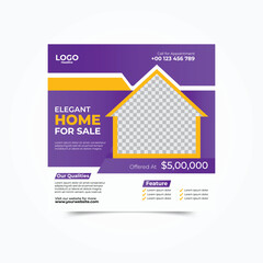 Real Estate Social Media Banner Post Design Template, Square Banner Design, House Sale Banner Design  