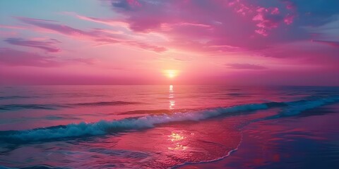 Vivid beach sunset with sun setting into horizon creating a colorful sky perfect for a timelapse animation background. Concept Beach Sunset, Colorful Sky, Timelapse Animation, Vivid Colors, Horizon