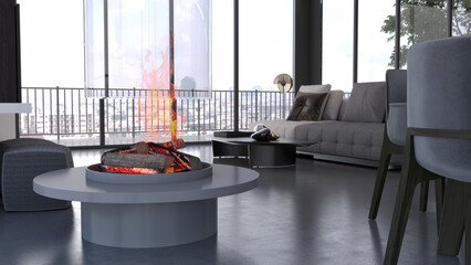 Large luxury modern bright interiors Living room mockup illustration 3D rendering image - 766508685