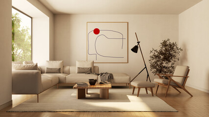 Large luxury modern bright interiors Living room mockup illustration 3D rendering image - 766508690