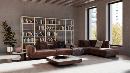 Large luxury modern bright interiors Living room mockup illustration 3D rendering image - 766509054