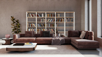 Large luxury modern bright interiors Living room mockup illustration 3D rendering image - 766509055