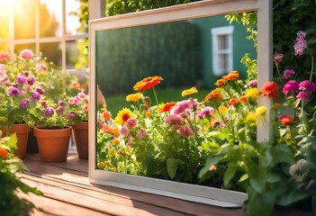 Fototapeta na wymiar Gardening Concept. Garden Flowers and Plants on a Sunny Background