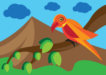vector parrot in jungle illustration