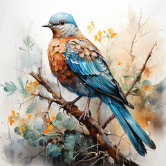Mourning Dove forest floral, watercolor clipart 