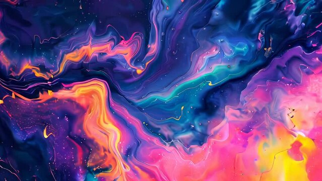Abstract background of acrylic paint in blue, pink, purple and yellow colors