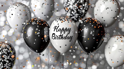 Colorful birthday balloons with confetti. Generative AI