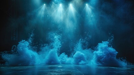 Ethereal stage with dramatic fog and lighting. Generative AI - obrazy, fototapety, plakaty