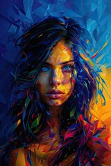 Abstract portrait of a woman in vibrant shards. Generative AI