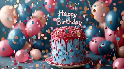 Colorful birthday balloons with confetti. Generative AI