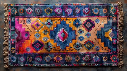 Vibrant traditional rug with intricate patterns. Generative AI